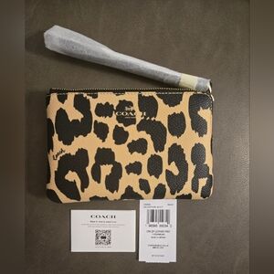 Coach Women's Small Corner Zip Wristlet with Leopard Print